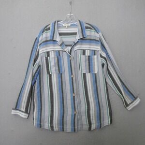 Escape by Habitat Clothes Top M Blue Striped Button Cotton Gauze Coastal Beach